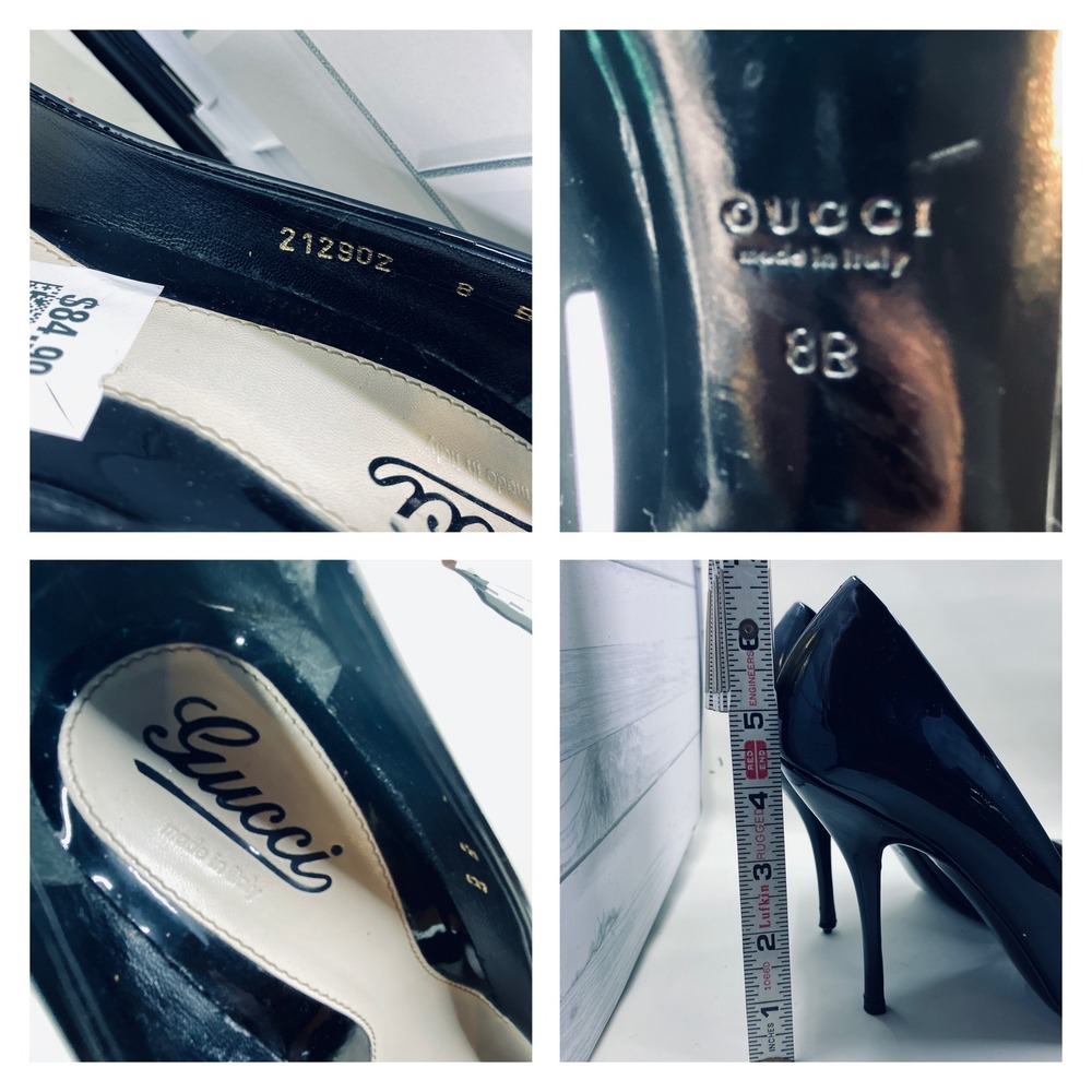 Gucci Black Patent Leather Pointed Toe Stiletto Pumps Heels 212902 Size 8B - Picture 8 of 8
